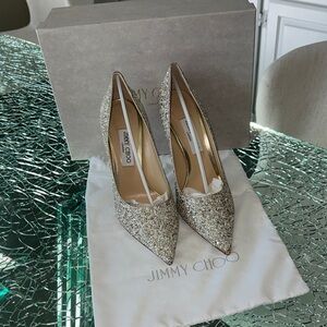 Jimmy Choo Love 100 Moon Sand Sequined Heels